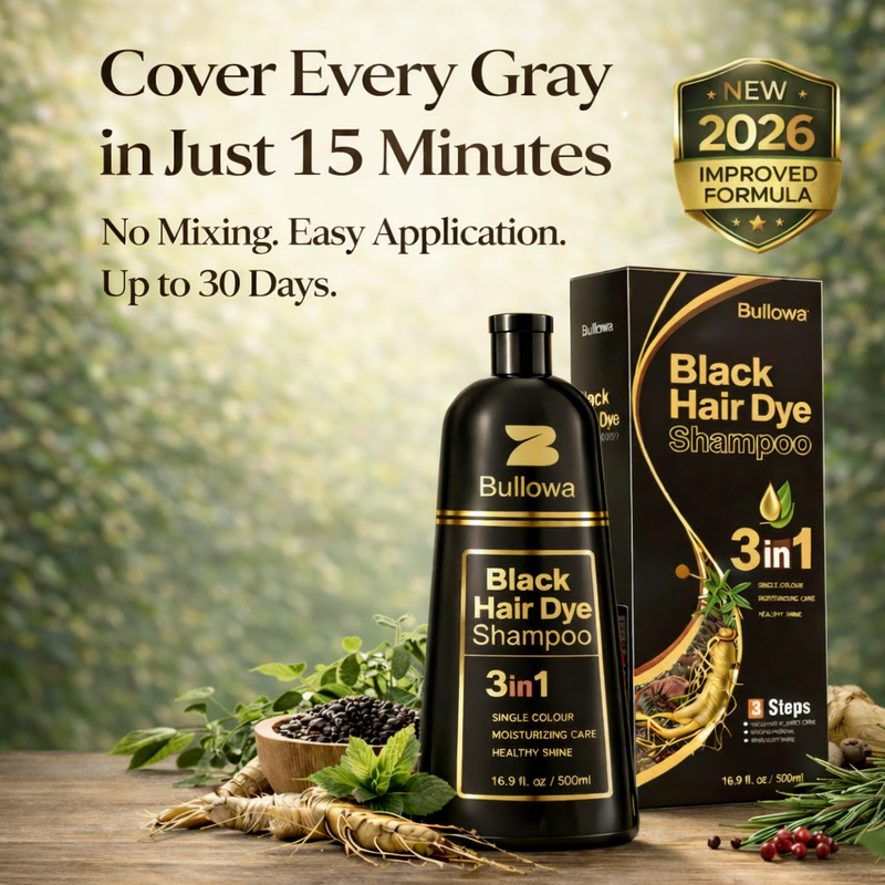 Bullowa Black Hair Dye Shampoo – Cover Grays Fast, Look Refreshed in 15–20 Minutes
